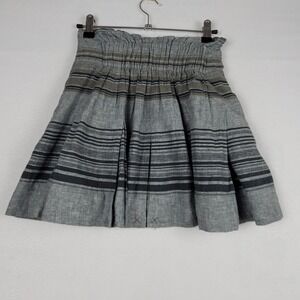By Corpus Mini Skirt Women's XS Gray Striped Linen Pleated Elastic Waist Preppy